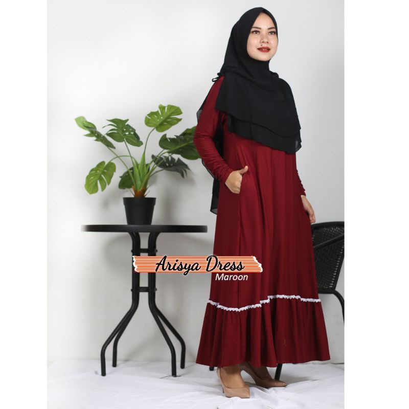 Baju Gamis Jersey Dress Rimpel Rempel Plisket Lipit Renda Busui Polos Ada Saku Untuk Kondangan Pesta