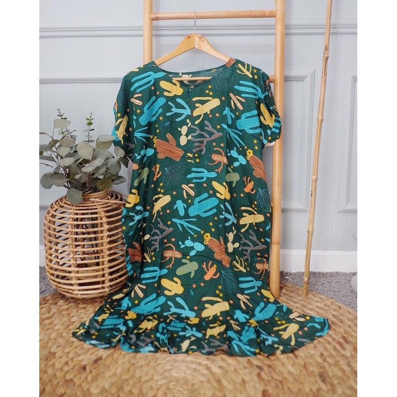 Daster selutut pendek ruffle/daster busui pendek rempel/daster selutut motif kerut