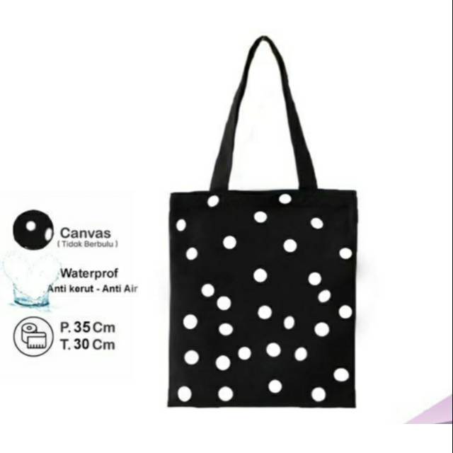 Tote Bag Canvas Polkadot Korean Style