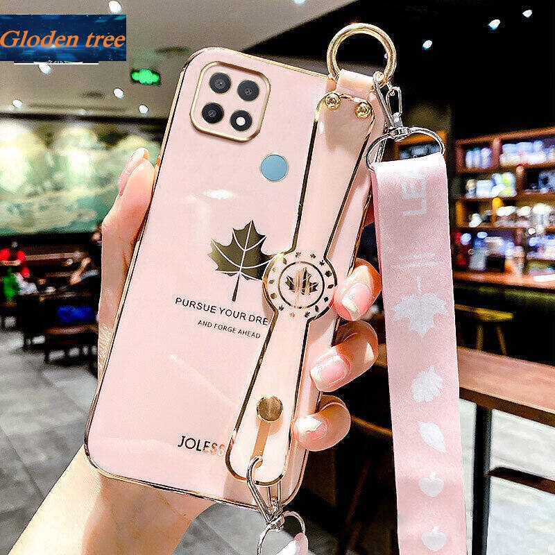 Case Motif Daun Maple Dengan lanyard Untuk OPPO A15 A15S A35 2021