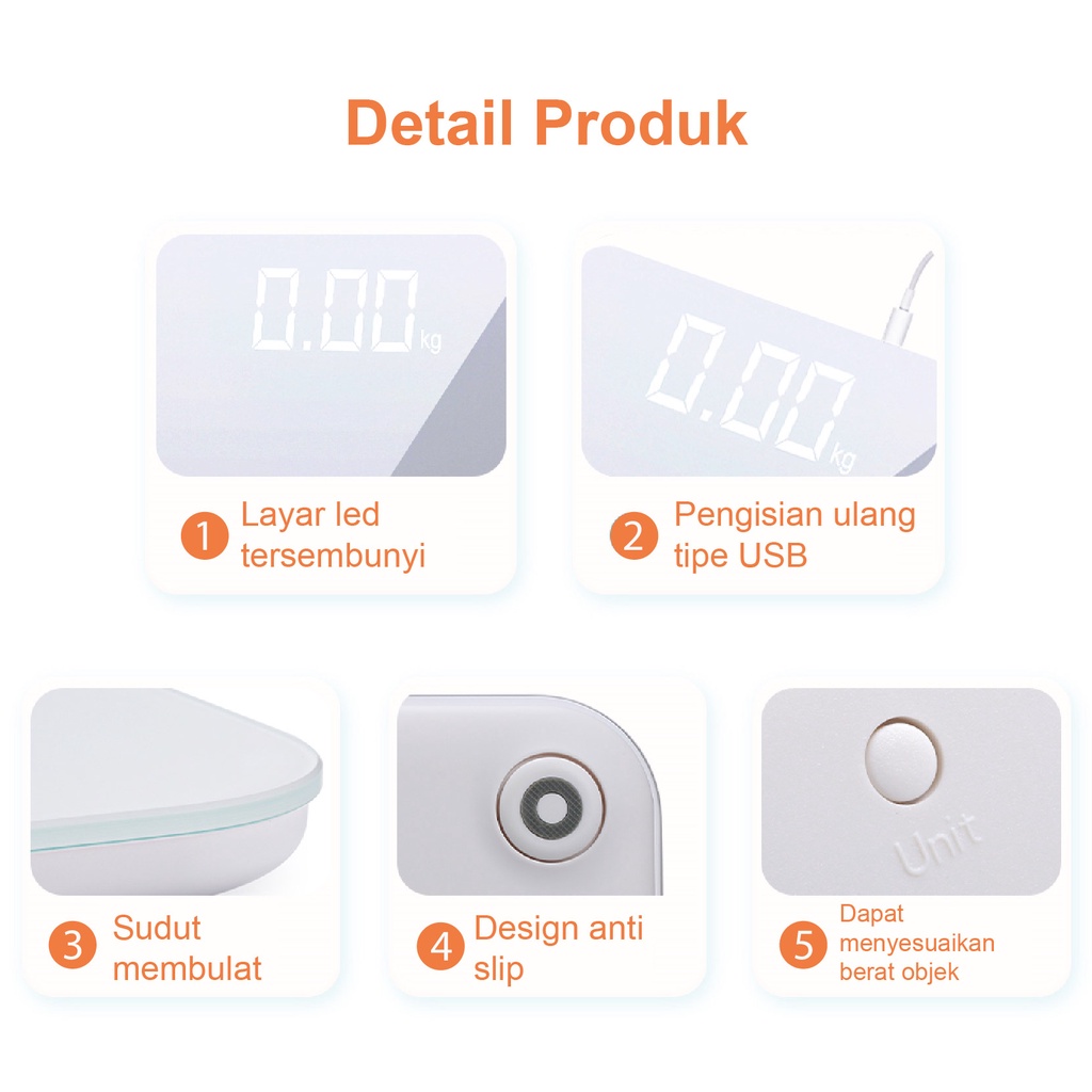 BOMIDI W1+ Timbangan Elektronik With USB Digital 180KG Weight Body Scale Desain Unik LCD Display