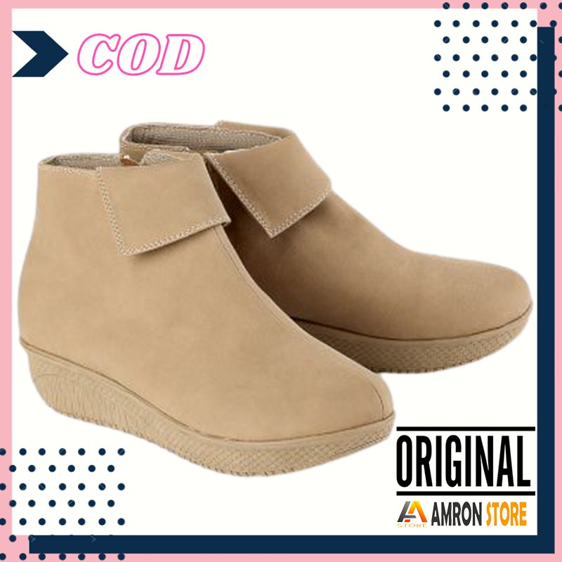 Sepatu Boots Kasual Wanita Korea Murah Sintetis Cream