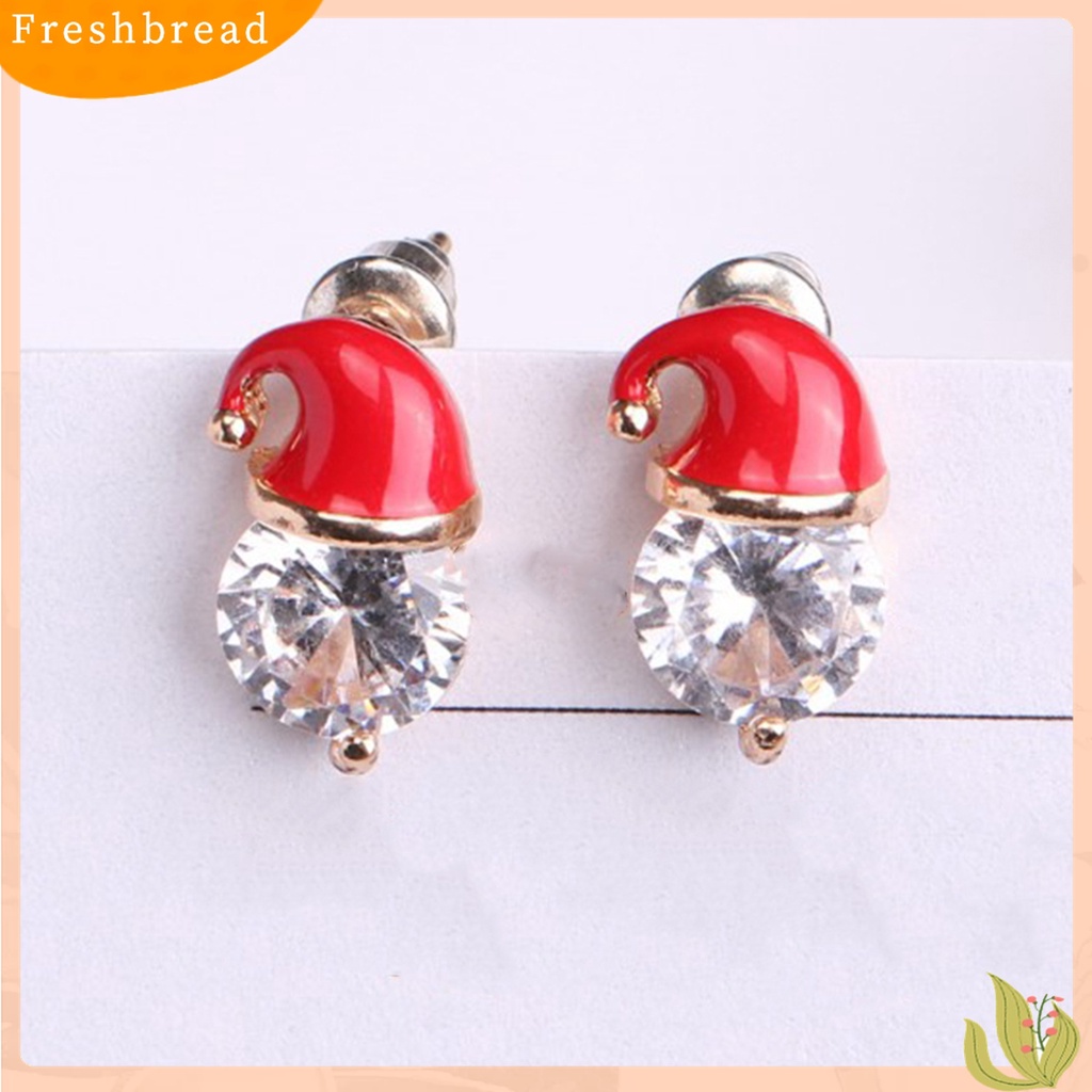 Terlaris Earrings Christmas Hat Design Exquisite Alloy Rhinestones Inlaid Ear Studs for Women
