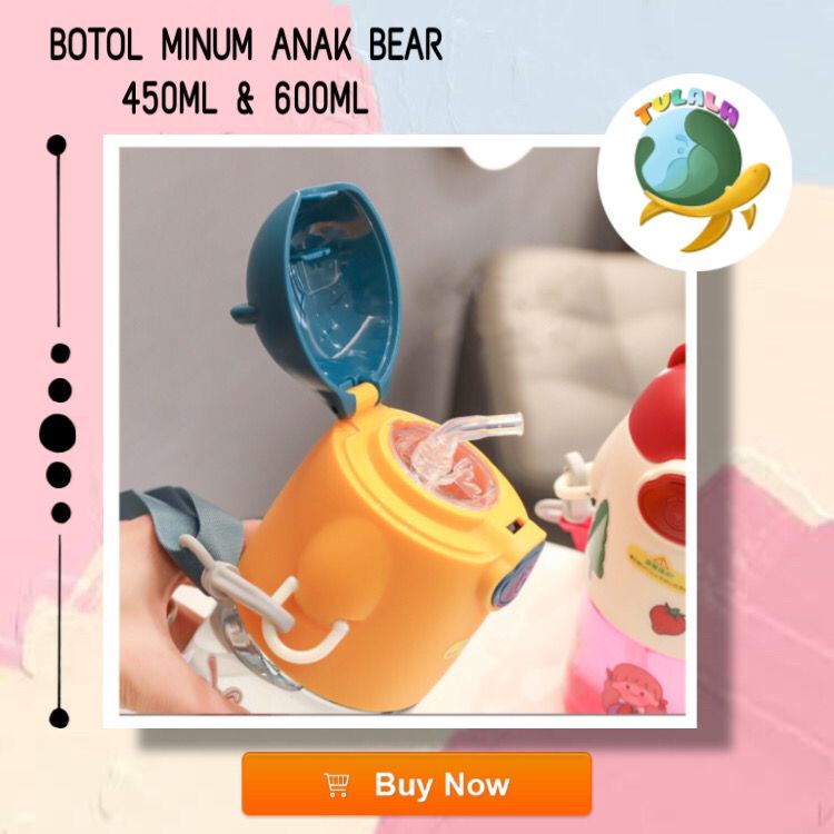 [TULALA SHOP]Botol Import Yang Lucu / BOTOL JERAMI ANAK/Botol Model Bear 450 ML / 600 ML / Botol Minum Anak/Karakter rabbit Bear Tutup Clip/