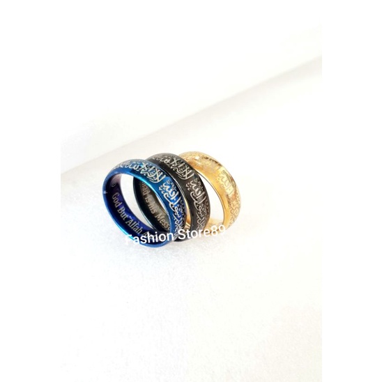 Cincin Titanium Tauhid biru hitam gold antikarat cincin Titanium impor