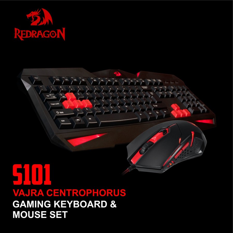 Redragon Gaming Keyboard &amp; Mouse S101 Vajra Centrophorus combo paket