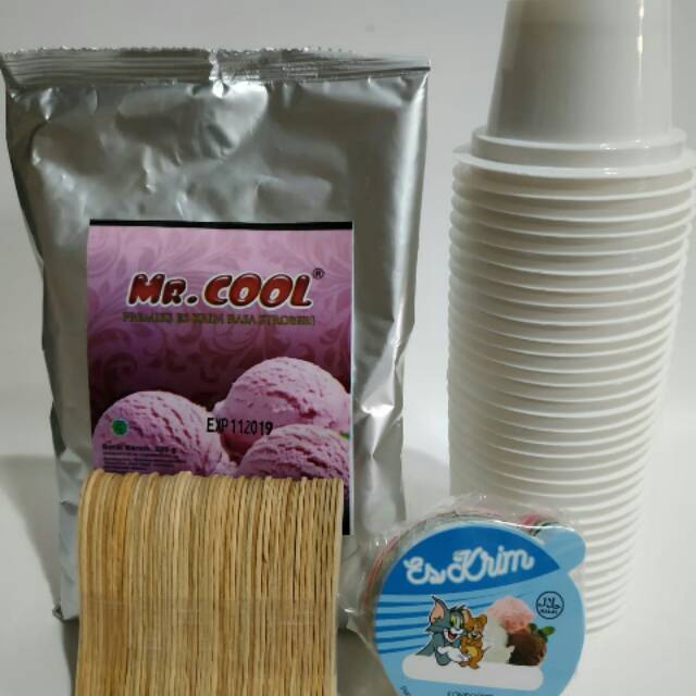

PAKET ES KRIM Mr.COOL 250gr + CUP PLASTIK PUTIH SUSU 50ml 50pcs