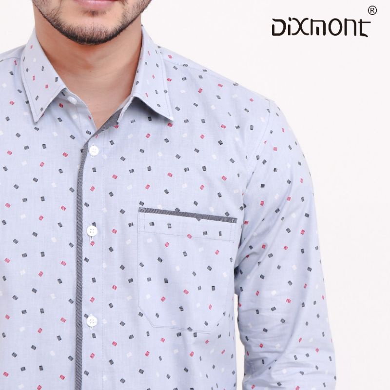 Dixmont Kemeja Pria Basic Formal Motif Lengan Panjang Hem ML00721