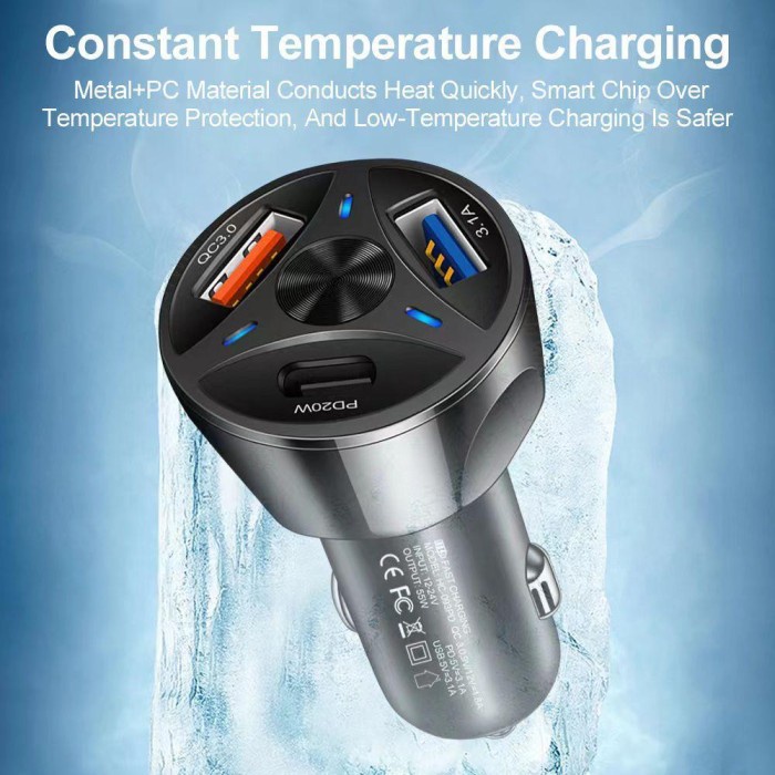 Batok Saver 55W 3in1 Quick Charge 3.0 2 USB &amp; 1 USB Type c Car Charger