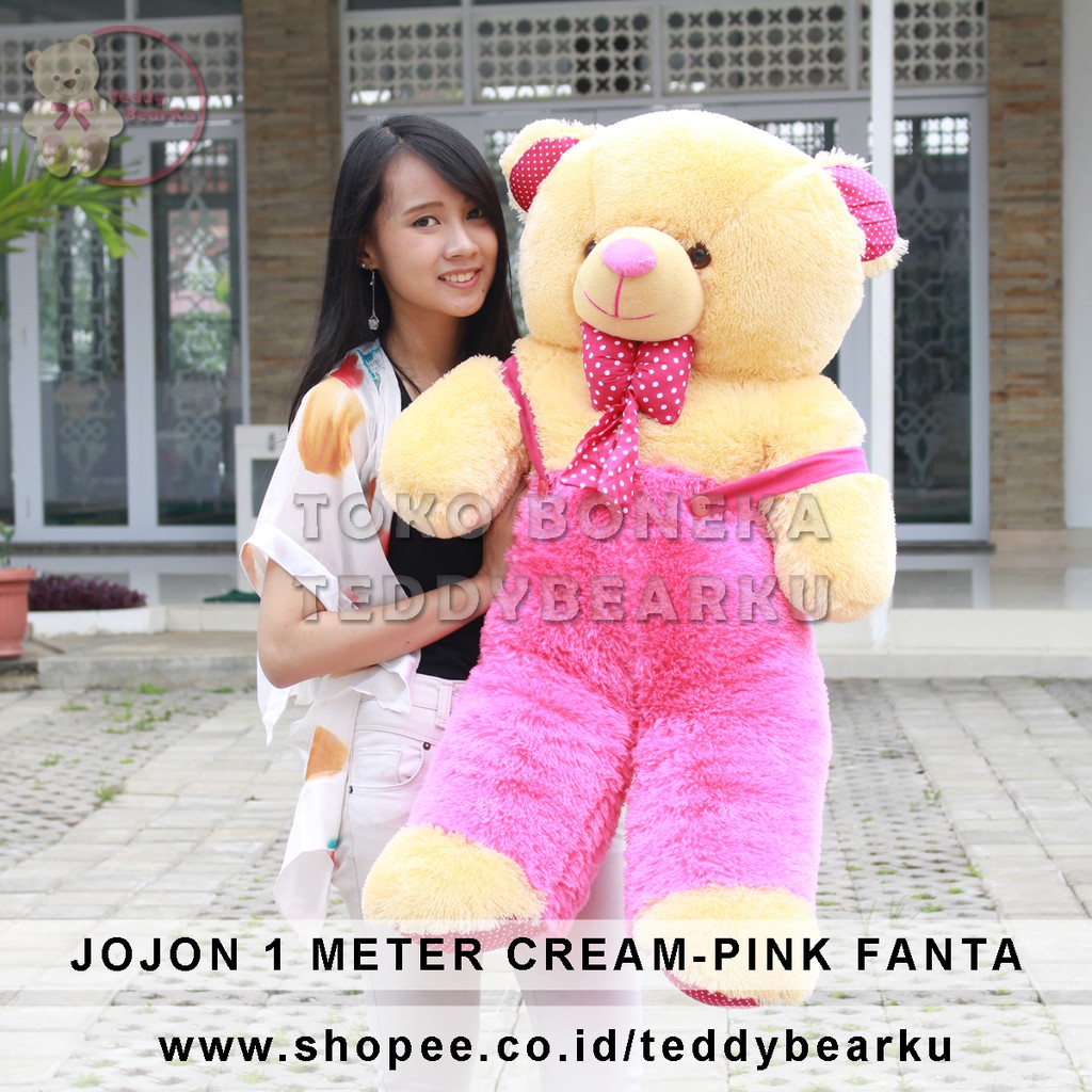 TEDDY BEAR JUMBO 1 METER POLKADOT JOJON LUCU SUPER LANGKA CREAM-FANTA