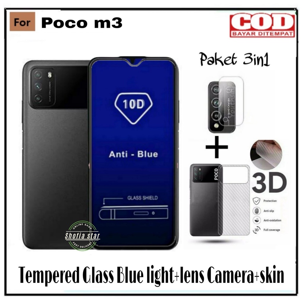 PROMO 3IN1 TEMPERED GLASS BLUE LIGHT POCO M3 M3 PRO X3 X3 PRO X3 NFC ANTI RADIASI FULL LAYAR