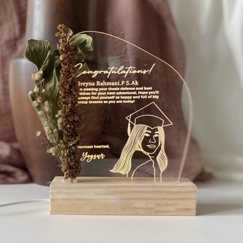 Akrilik Custom with LED Lamp Stand & Dried Flower/ Bunga Kering