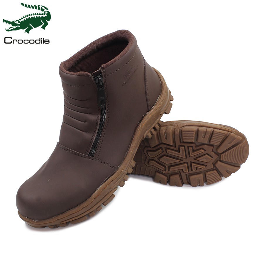 sepatu pria crocodile strut zipper coklat safety boots tracking touring hiking bikers