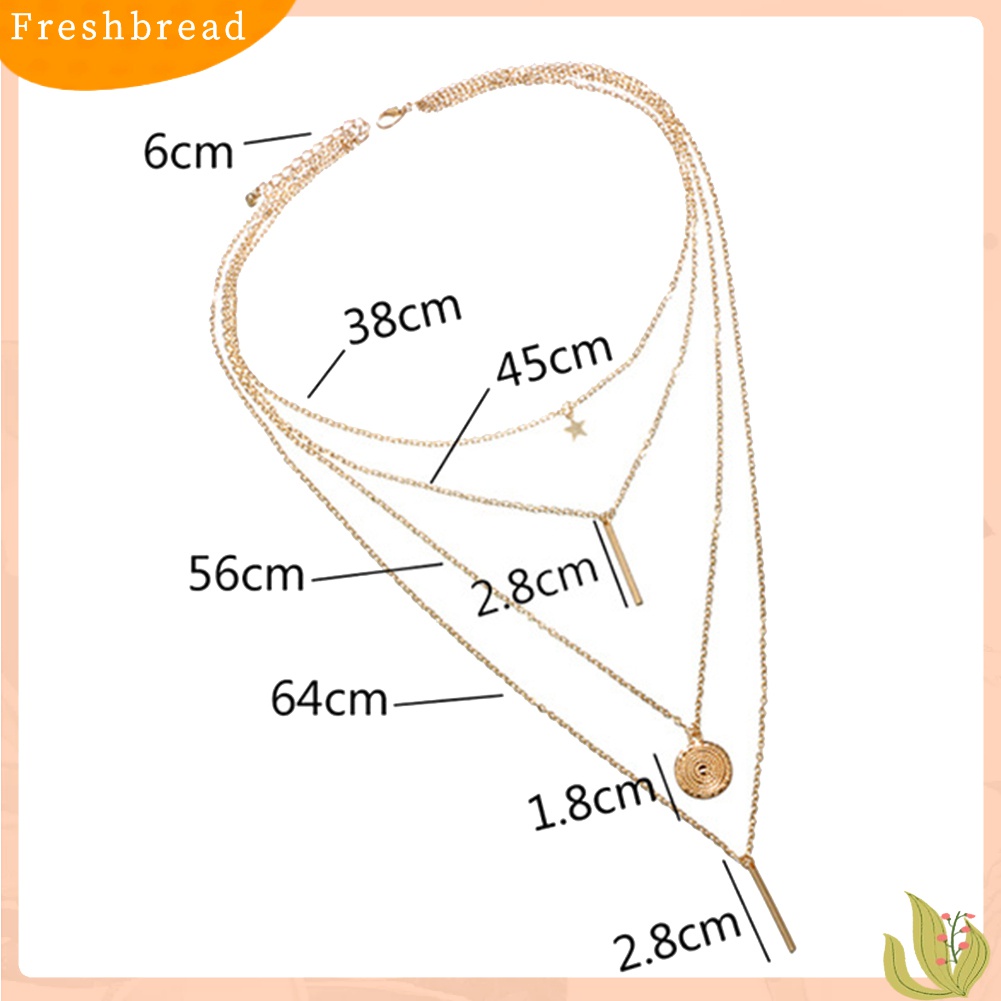 Terlaris Fashion Women Beach Jewelry Multi-layer Chain Star Bar Round Pendant Necklace