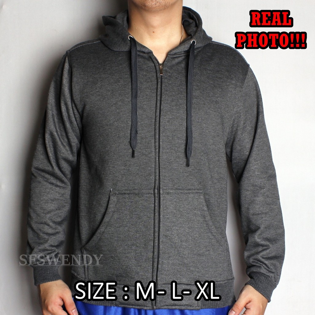 KUALITAS PREMIUM !!! Jaket Pria Hoodie Zipper polos Abu Abu Tua Misty ukuran besar Big Size