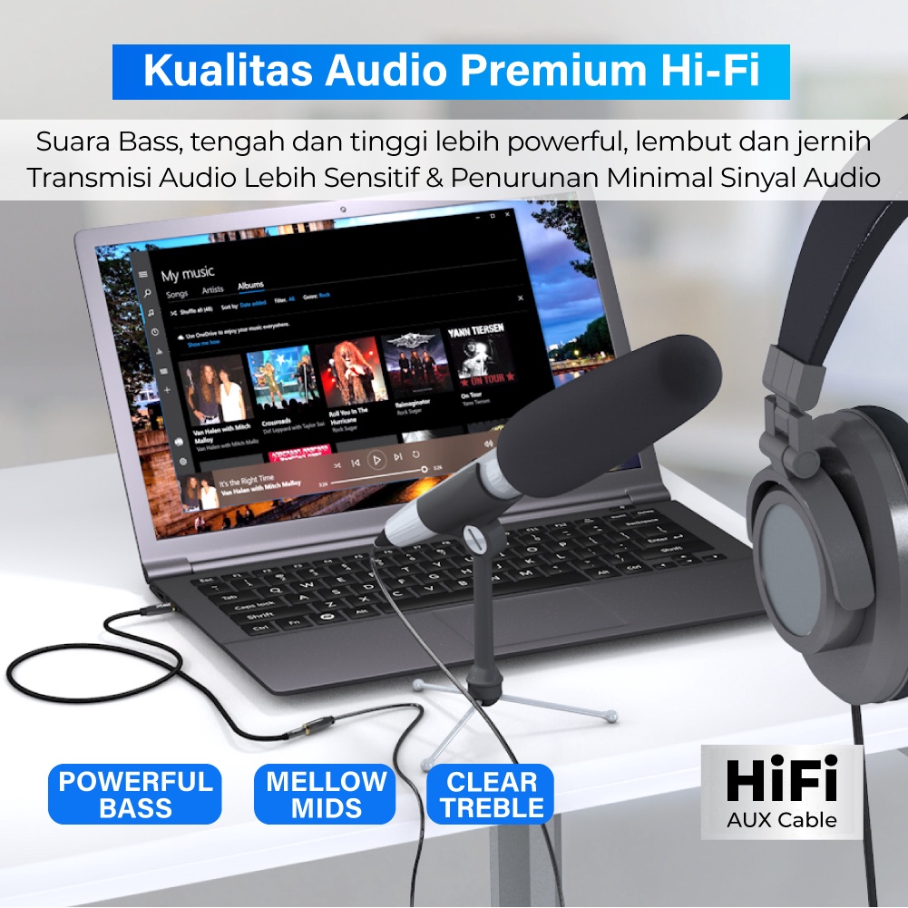 Kabel Aux Extension Audio 3.5mm TRRS Male to Female Gold Plated Braided Stereo HiFi Headphone Speaker Amplifier 1.5 Meter PX CO-YP00215