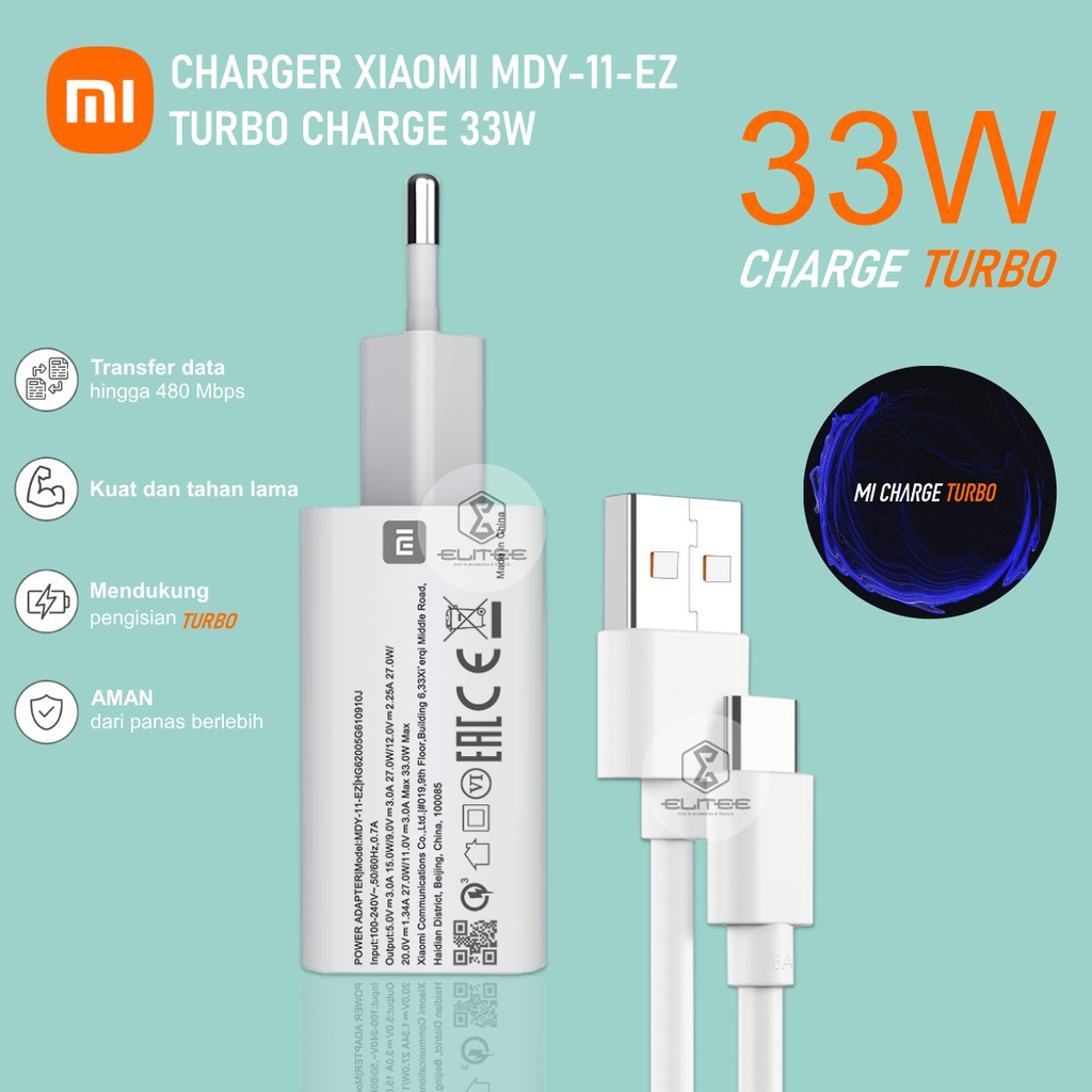 Charger Xiaomi 33W TURBO CHARGE Fast Charging 6A Cable Type C MDY-11-EZ