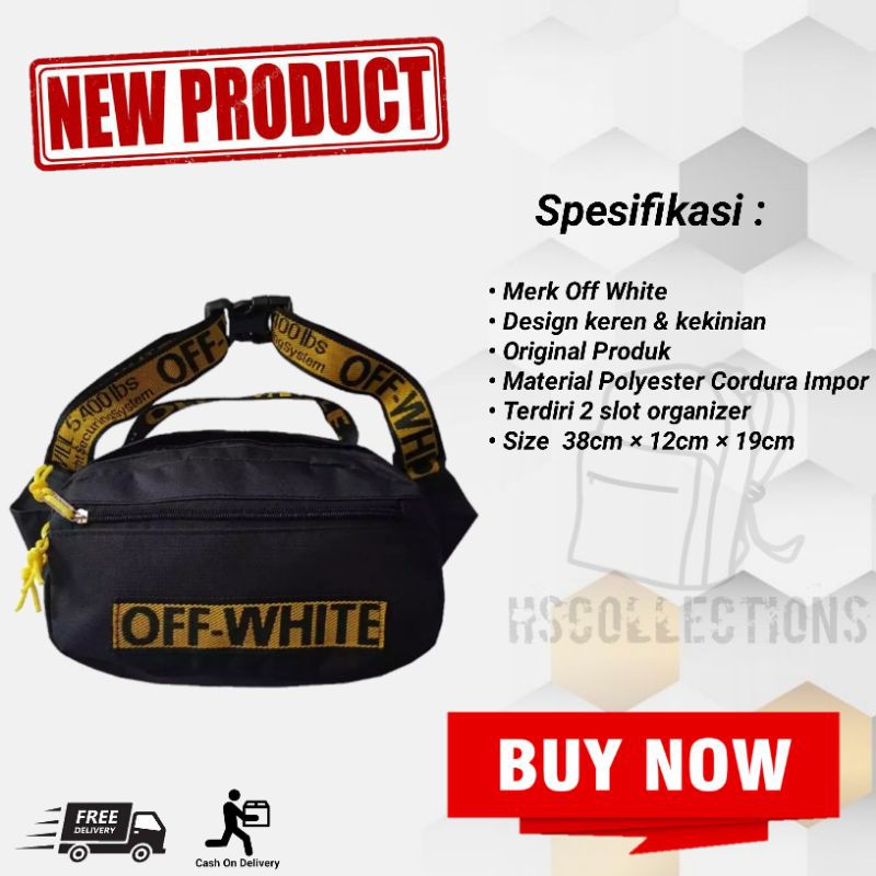 Tas Waistbag Punggung Pinggang Slempang Selempang Pria Wanita Trendy New Off White OF001 Yellow