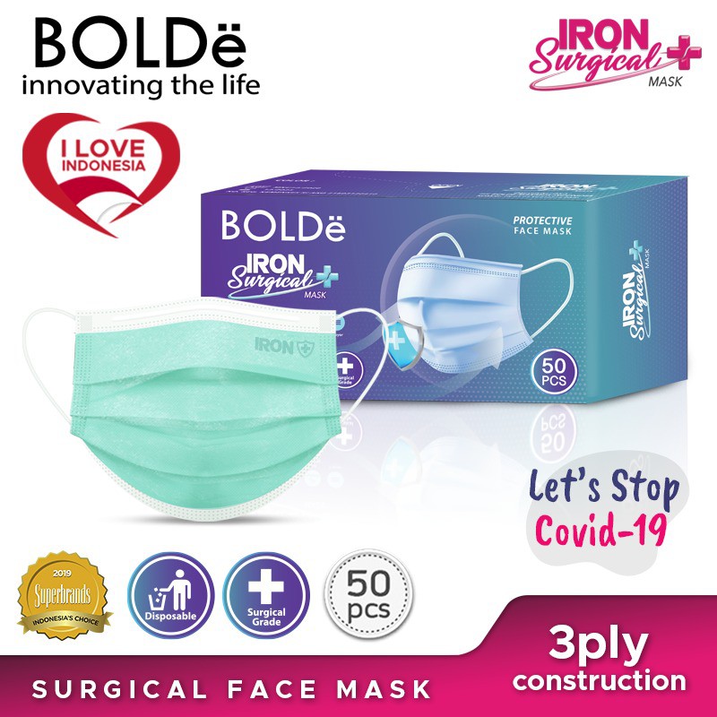 BOLDe Iron Mask Masker 3ply isi 50pcs/Box KEMENKES RI