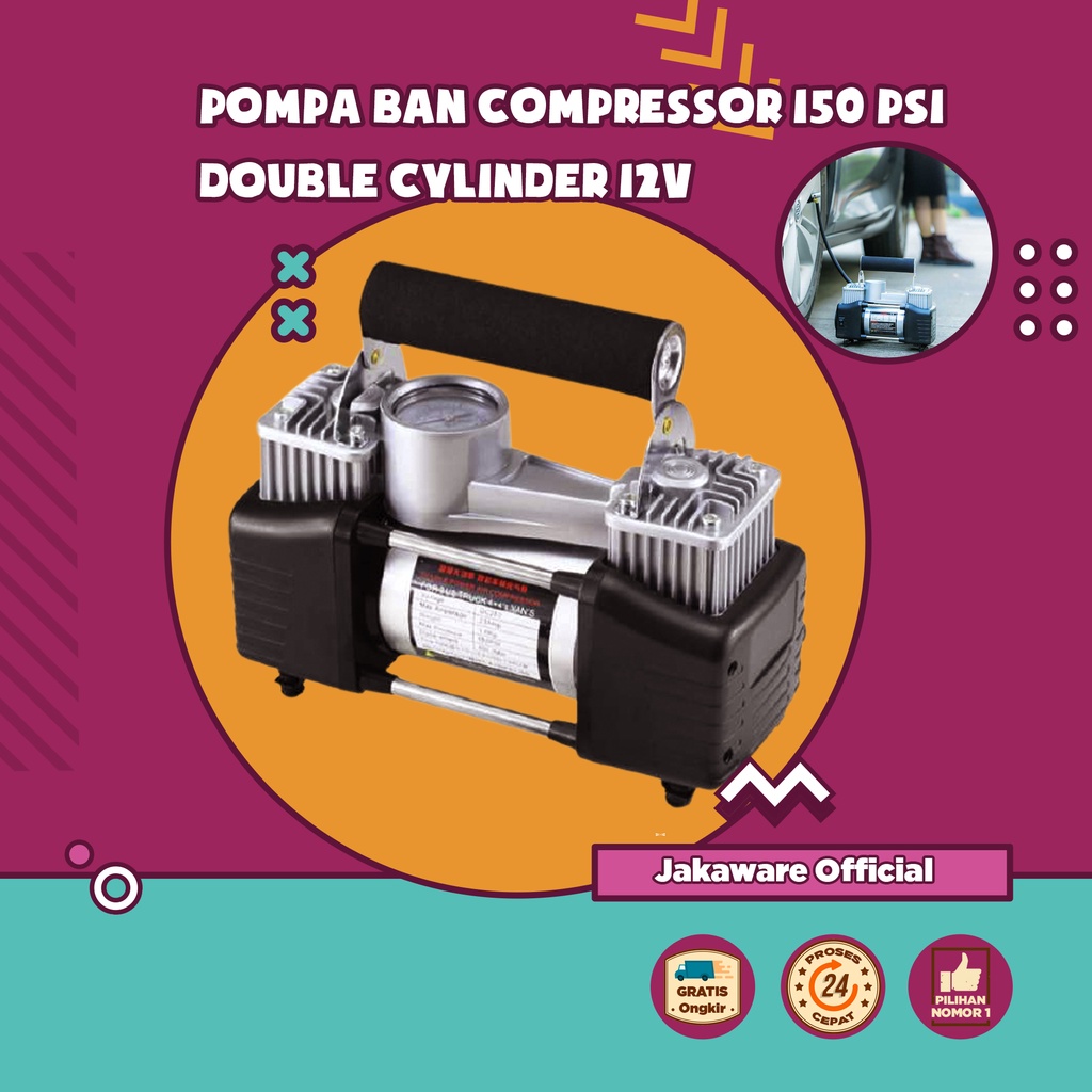 POMPA BAN COMPRESSOR DOUBLE CYLINDER 12V 150 PSI ANGIN SEPEDA MOTOR SEPEDAH KOMPRESOR KOMPRESSOR ELE