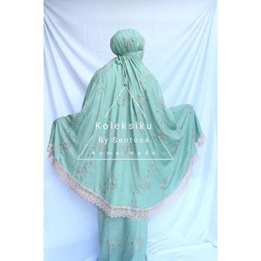 Mukena dewasa motif full bordir bunga teratai Mewah Premium By Sentosa