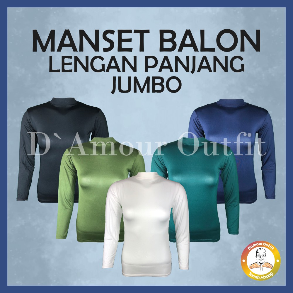 Manset Baju Wanita Dalaman Kebaya Iner Jumbo Lengan Panjang Polos Bahan Spandek Balon Licin Perempuan Hitam Warna Kulit Kaos Daleman Cewe Hijab Dewasa Anak Tangan Leher Kerah Turtle Neck Mangset Atasan Inner Cewek Big Size LD 120 140 Katun Premium