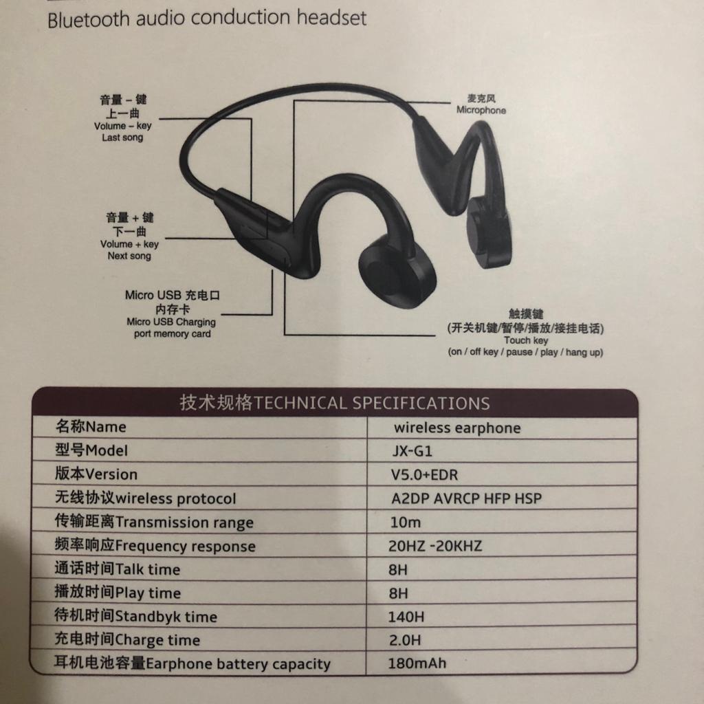 Sport Wireless JX-G1 Bluetooth Audio Conduction Headset