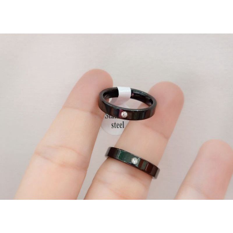 Cincin Titanium Couple Hitam Gold Silver Anti Karat Mata Mutiara