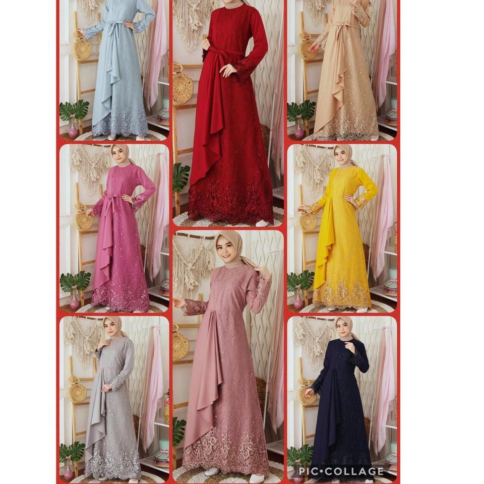 (ada RealPict) Gamis Mafaza Brokat TilLe Bordir Maxi Dress Lebaran Brukat Tulle Baju Muslim