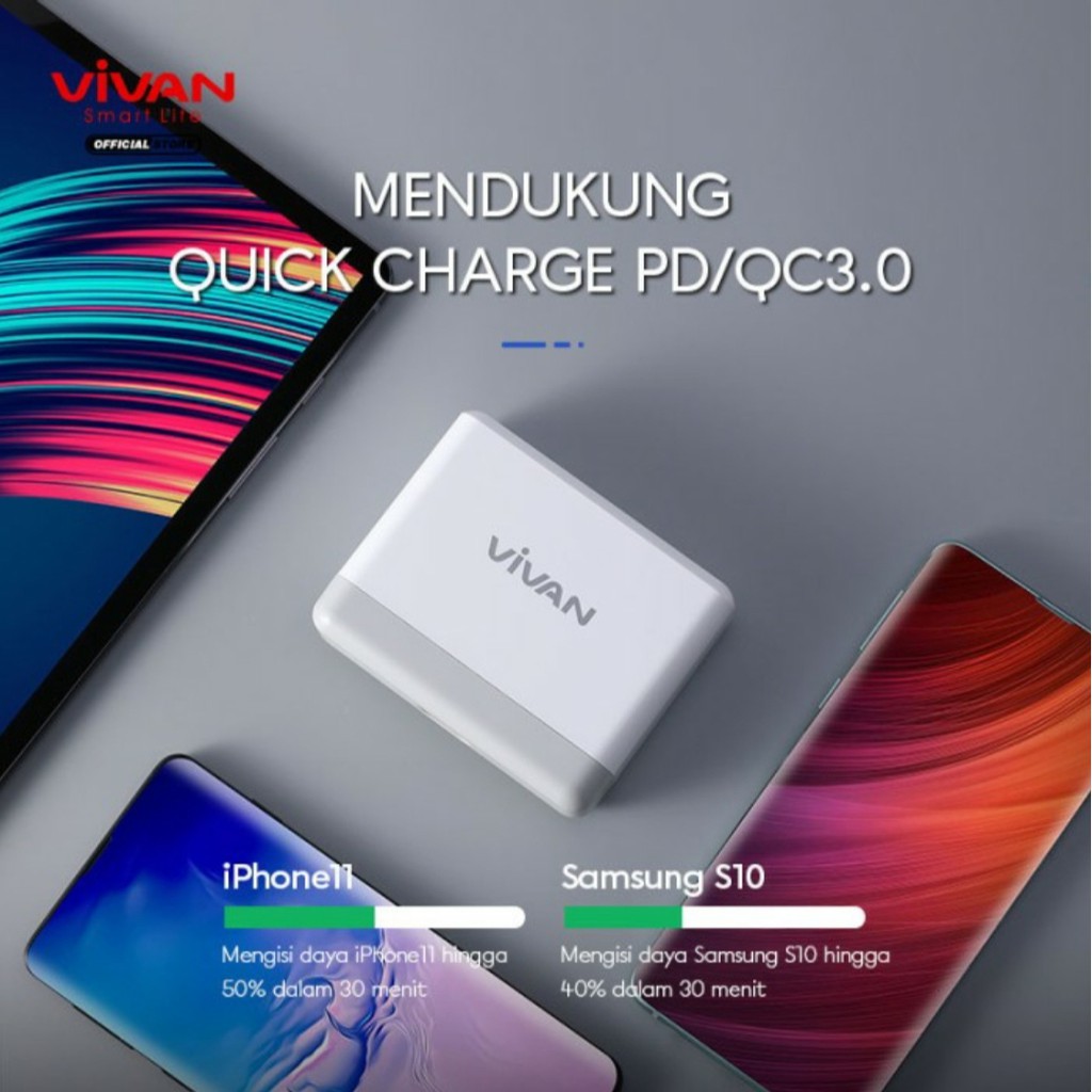 Vivan XQ4 30W 4 USB Output 5.4A Fast Quick Charge USB-C PD QC3.0