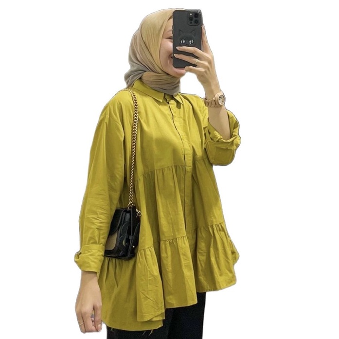 ZASKIYA - Dita Blouse Wanita | KEMEJA RUFFLE WANITA RAMPEL FULL KANCING BUSUI FRIENDLY