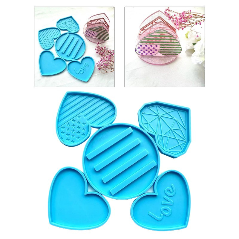 Glitter 5 Pcs/Set Coffee Tea Cup Stand Holder Epoxy Resin Mold Table Mug Mat Coaster Silicone Mould DIY Crafts Decoration Casting Tools