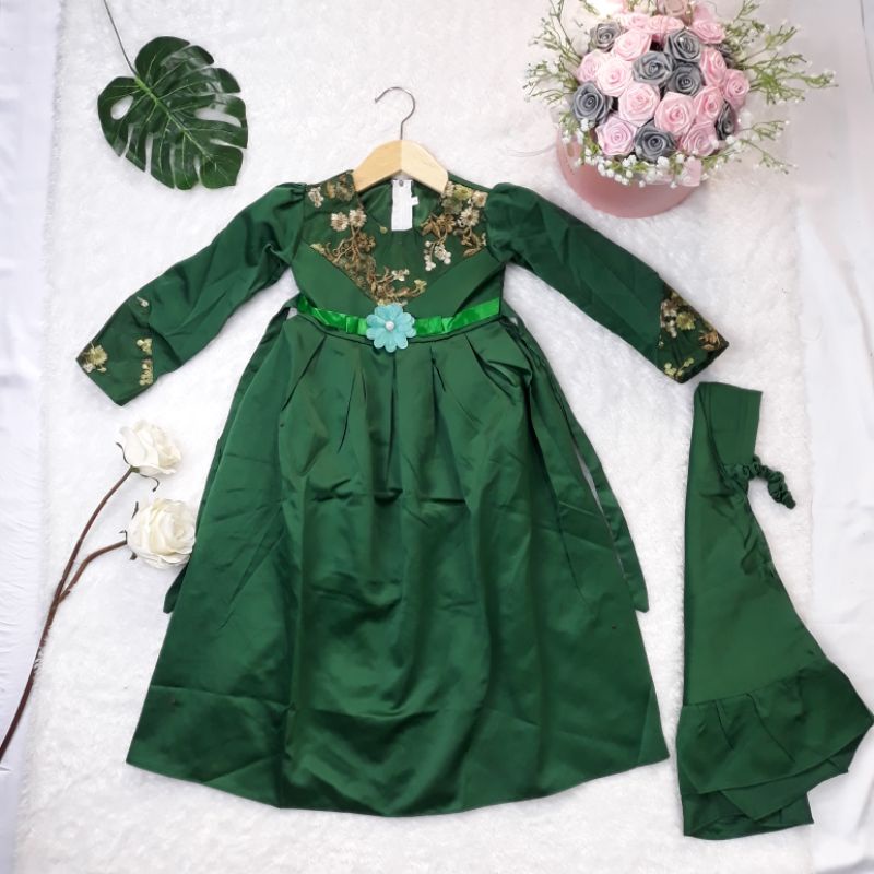 Baju pesta muslim anak / gaun muslim anak / baju pesta anak satin
