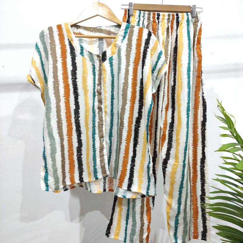 PIYAMA KANCING HITS NON KERAH/V-NECK PIYAMA KANCING BUSUI | PIYAMA RAYON | HOMEWEAR-NK AAO