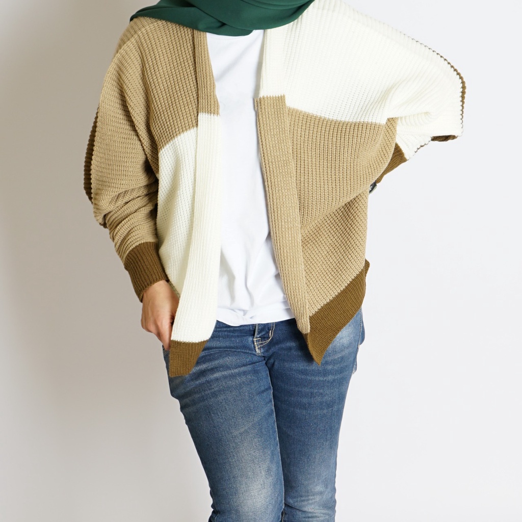 CARDIGAN BATWING RAJUT OVERSIZE PREMIUM/ KOMBINASI / MOCCA OFF WHITE BRONZE