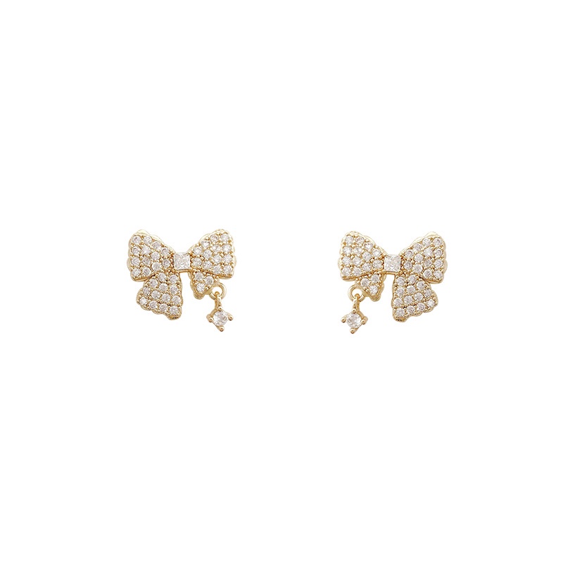 Anting Tusuk Sterling silver 925 Desain Pita Hias Berlian Zircon Untuk Wanita