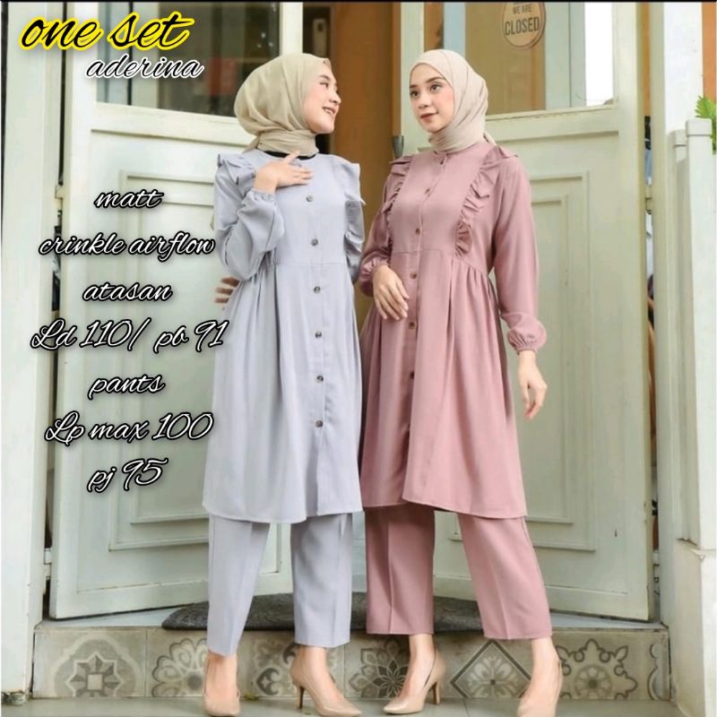 one set tunik aderina bahan crinkle