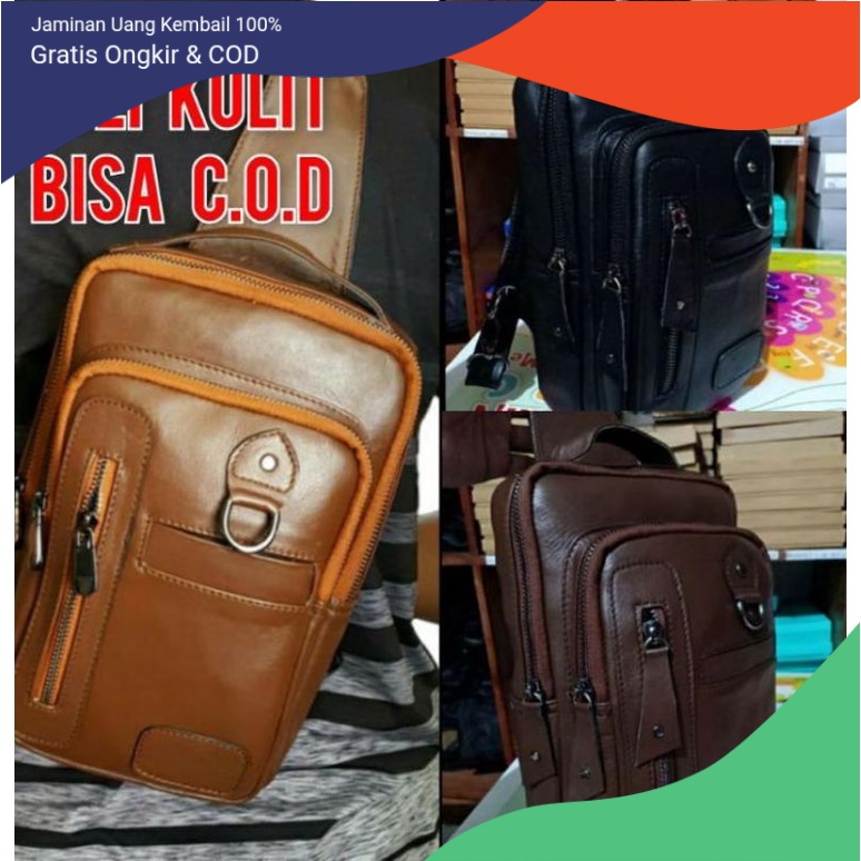 Tas selempang pria kulit asli slingbag cowok kulit asli Garut Sukaregang