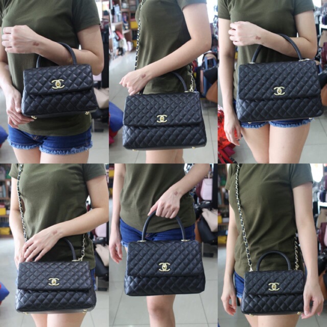 Tas Chanel Coco Top Handle Lambskin & Caviar With Dustbag Kain