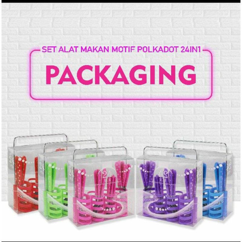 Sendok set polkadot merah hijau biru tua biru muda pink