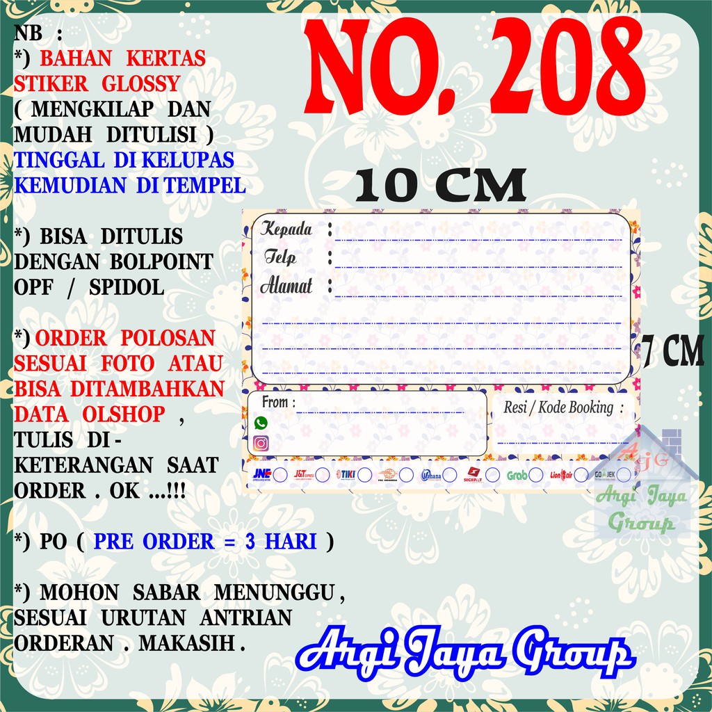 

Stiker Pengiriman - Sticker Alamat Olshop Murah Nomer 208 - 10x7 cm - Glossy