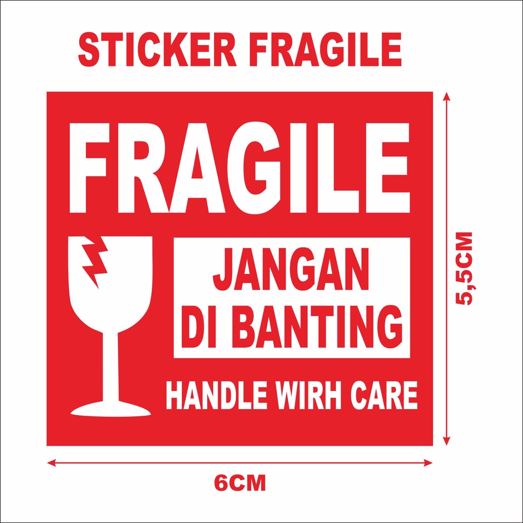 Jual [min Order 40pcs] Sticker Fragile Awas Barang Pecah Belah Handle