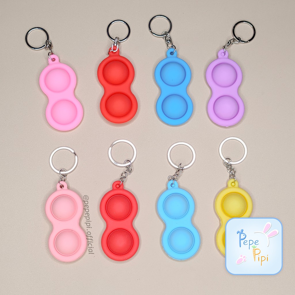 Gantungan Kunci Pop it 2 Lubang Warna Solid Mainan Bubble Toys TikTok Toy Stress Relieve 2 Titik