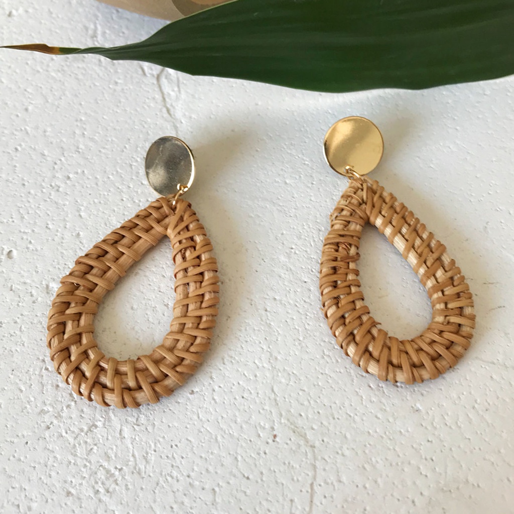 Hu Hu Hu Hu Hu Alat Bantu Pasang Kacamata♡ 4 Pasang Anting Rumbai Geometris Bahan Rotan Handmade Gaya Bohemian Untuk Wanita