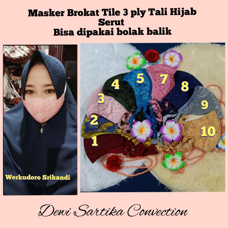 masker brokat tile tali hijab serut