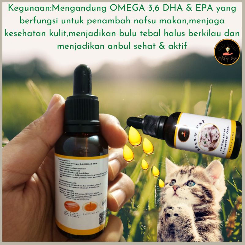 salmon oil minyak ikan salmon cair belly fat untuk penumbuh bulu nafsu makan kucing 30ml