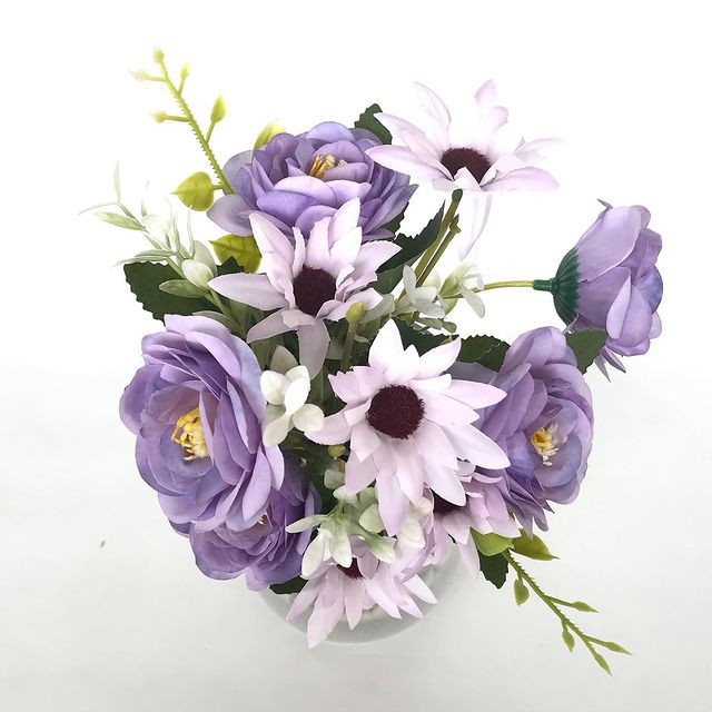 BUNGA TANGKAI MAWAR ALBA - rose peony daisy putih biru ungu salem bunga artificial palsu-Ungu