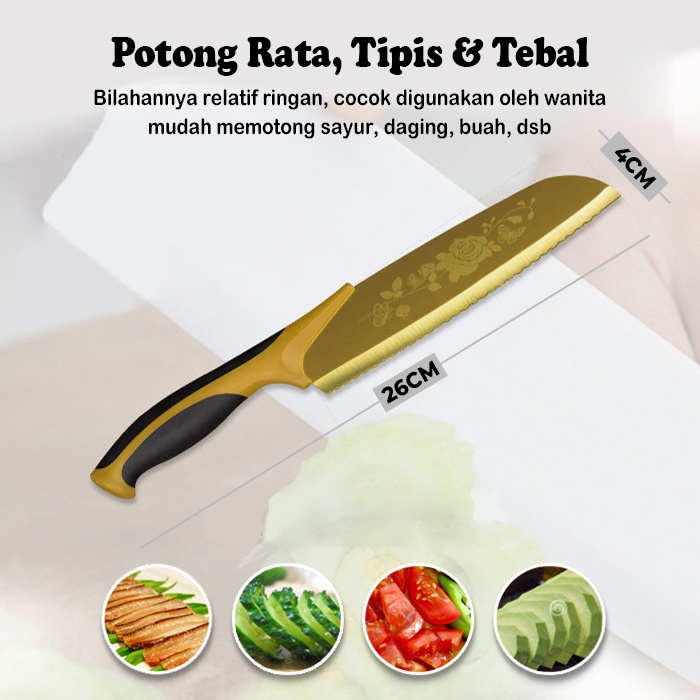 Set Pisau Premium / Set Pisau Batu Maifan / Set Pisau Anti Lengket / Set Pisau Dapur / 5in1 Pisau Bunga / Pisau Jamin Tajam Best seller Pisau Anti Karat Knife set Bahan Premium Mewah (J24)