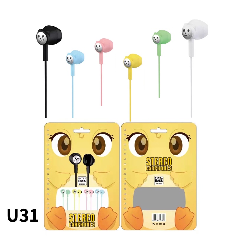 【33LV.ID】Headset U31 Kucing Macaron Extra Bass Stereo Earphones motif kucing terbaru