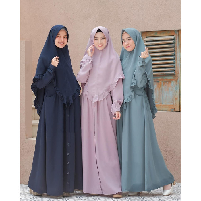 Gamis Remaja Kekinian (Harga Satu Set Dengan Hijab) | Gamis Humai IP538 Elbina Set Syari S M L Xl G